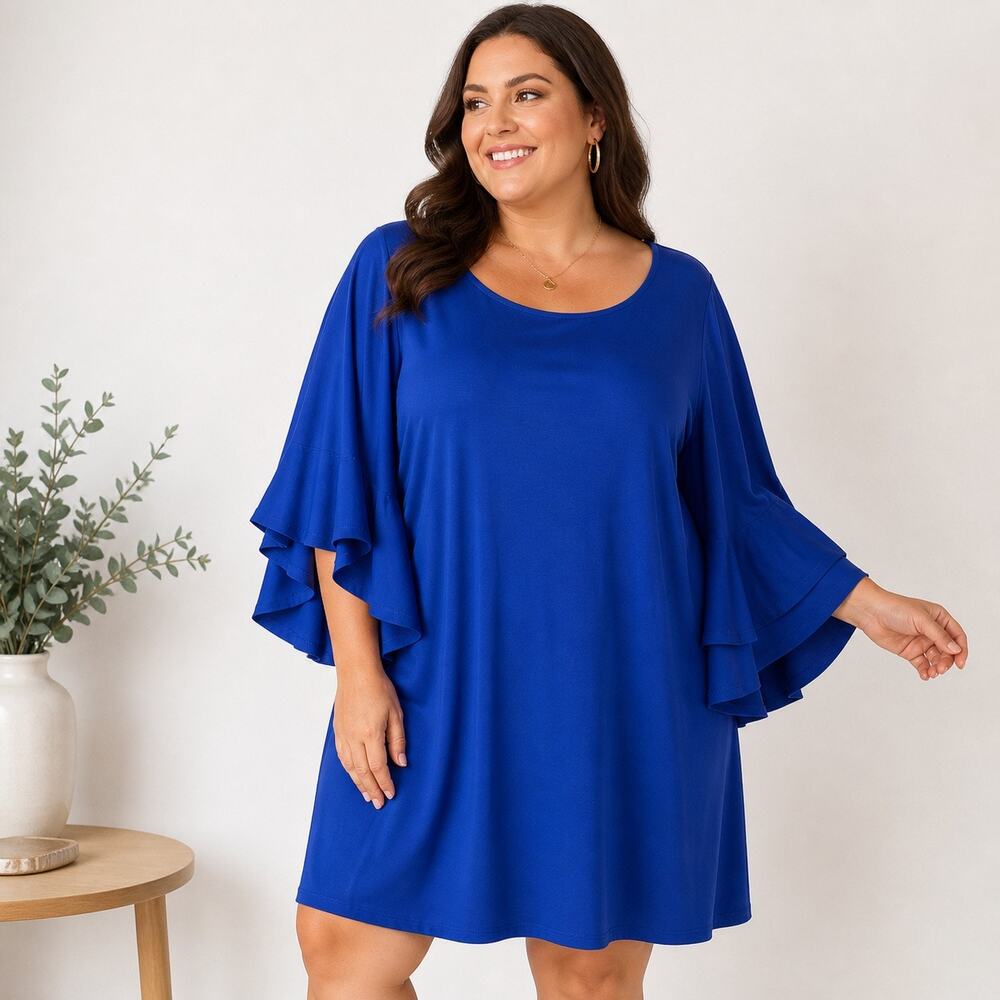 Venus Royal Blue Ruffle Bell Sleeve Shift Dress Sz 24
